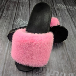 Тапочки цвета светлая фуксия из меха норки 