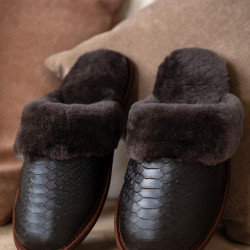 Домашние тапочки питон мужские коричневые ( PREMIUM )