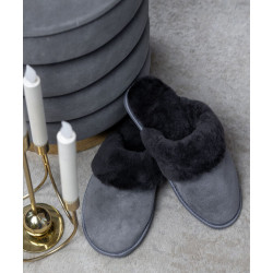 Мужские тапочки из натурального меха и замши серые ( PREMIUM )