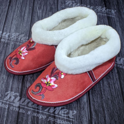 Чуни из натурального меха овчины высшего сорта цвет Коралловый