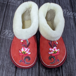 Чуни из натурального меха овчины высшего сорта цвет Коралловый