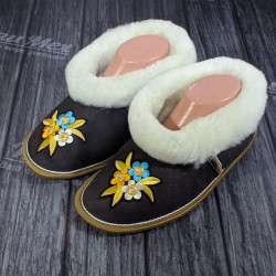 Чуни из натурального меха овчины высшего сорта цвет Коричневый