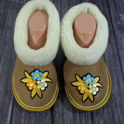 Чуни из натурального меха овчины высшего сорта цвет светло коричневый